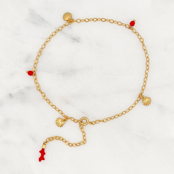 By Nouck Anklet Shells Red Beads