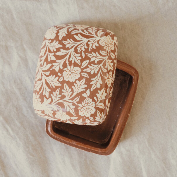 A La Collection Floral Print Box Large | Dark Terra