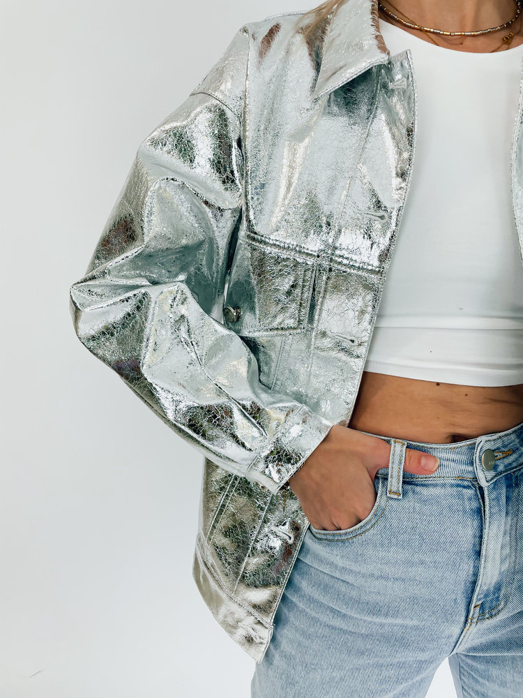 Vlekkeloos koepel Ramkoers Metallic Jacket Silver | Metallic oversized jas | Winkeltje van Lynn -  Winkeltje van Lynn