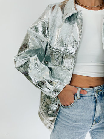 Ambient Logisch knuffel Metallic Jacket Silver | Metallic oversized jas | Winkeltje van Lynn -  Winkeltje van Lynn