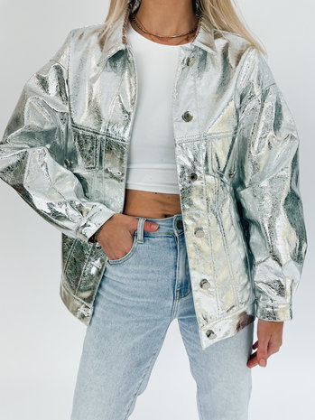 Metallic Jacket Silver | Metallic oversized jas Winkeltje van Lynn - Winkeltje van Lynn