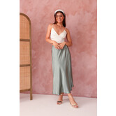 Long Satin Skirt | Green