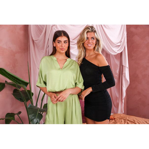 Satin Cropped Blouse | Green