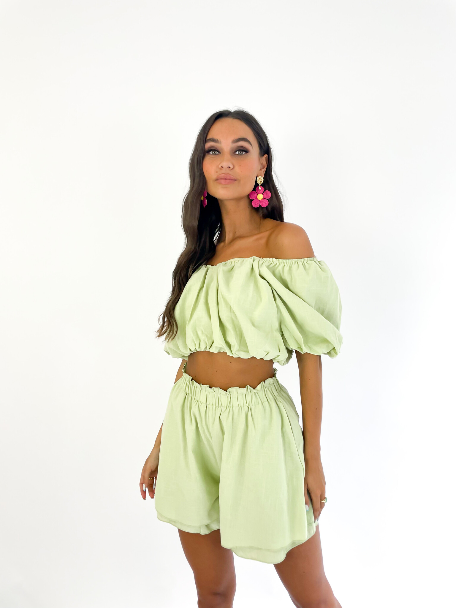 Mint green off hot sale the shoulder top