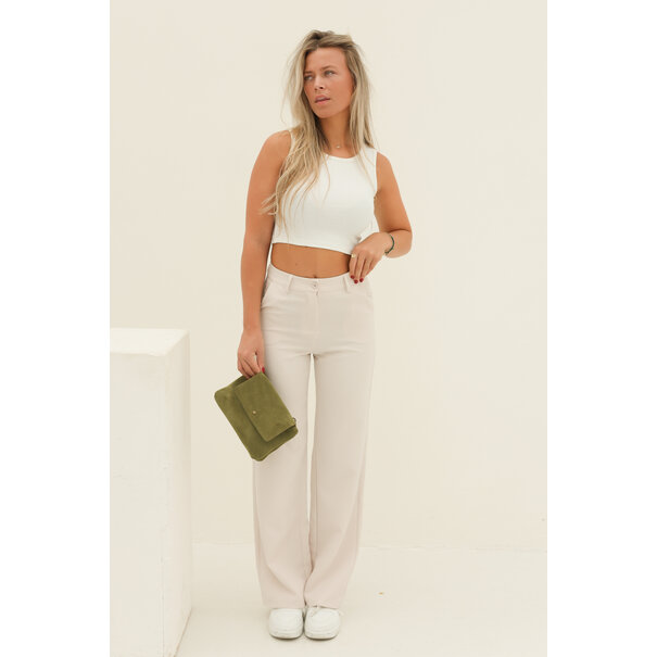 Beige effen pantalon met steekzakken