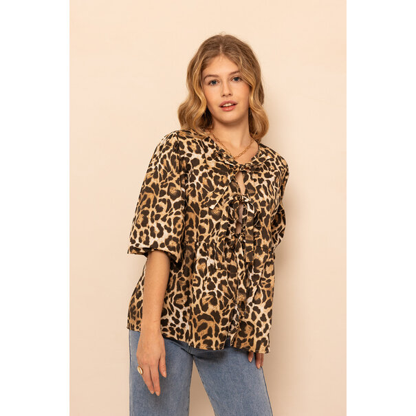 Leopard Blouse Met Strikjes