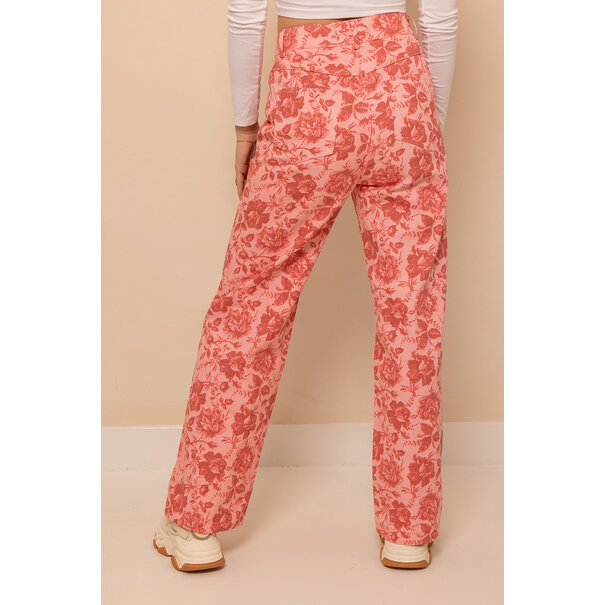 Bloemen Denim Broek | Roze