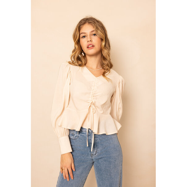 Bo Blouse Met Strikjes | Beige