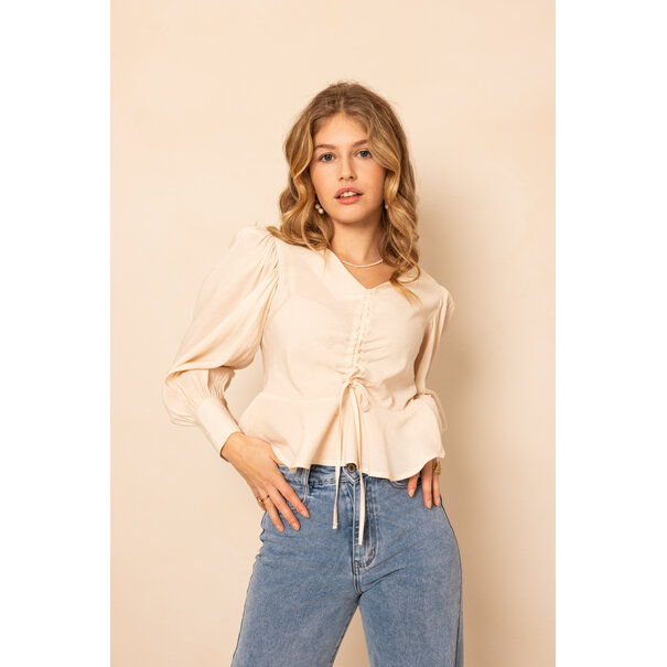 Bo Blouse Met Strikjes | Beige