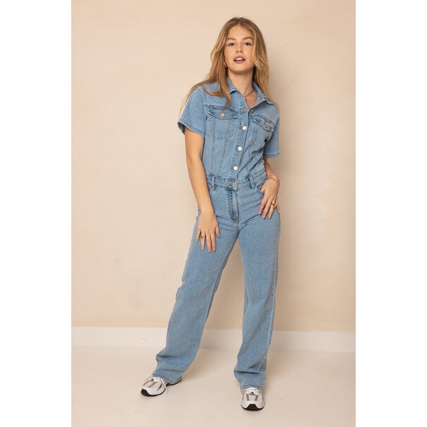 Nora Jumpsuit Met Korte Mouw | Denim Blue