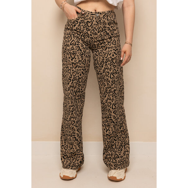 Leopard Hartjes Denim Jeans | Bruin