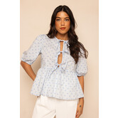 Paris Hartjes Blouse Met Strikjes | Licht Blauw