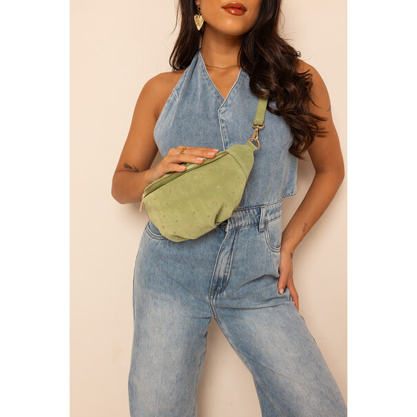 Quinty Suede Crossbody Tas Met Studs | Groen