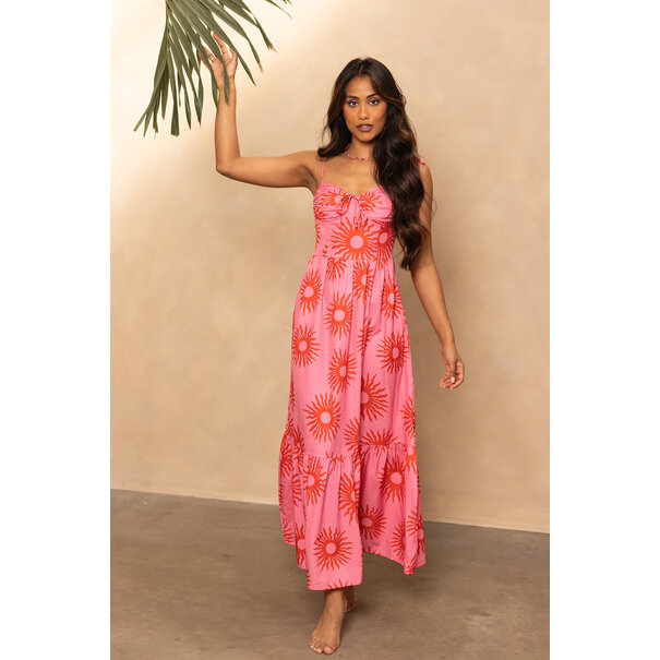 Nola Lange Jurk | Rood/Roze