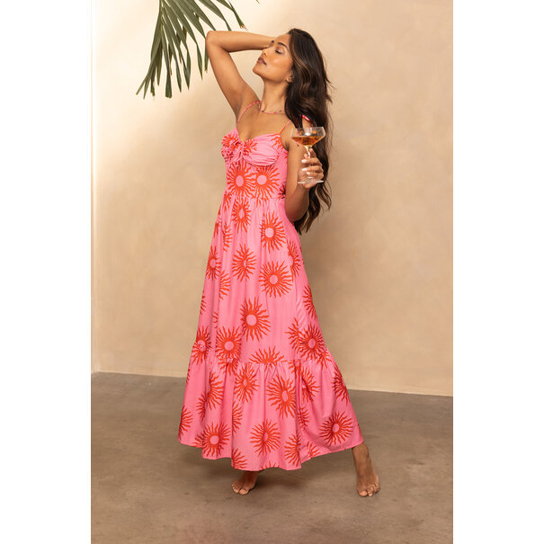 Nola Lange Jurk | Rood/Roze