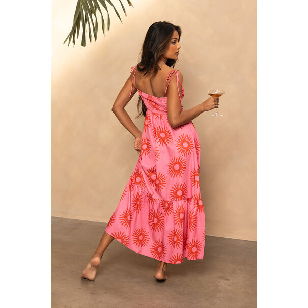 Nola Lange Jurk | Rood/Roze