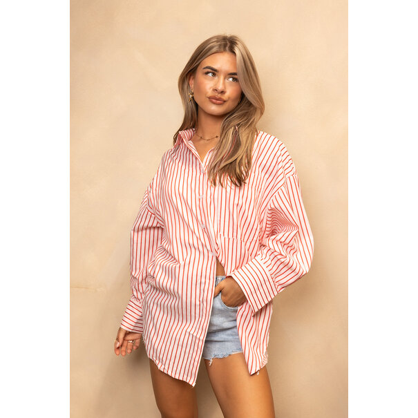 Solana Streepjes Blouse | Rood/Roze