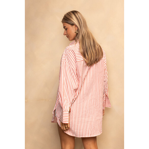 Solana Streepjes Blouse | Rood/Roze