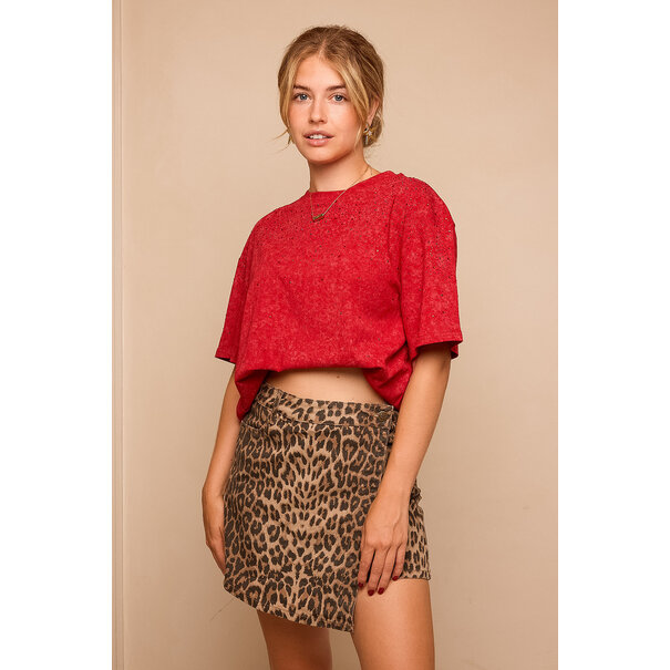 Mara Shirt Met Glitter Studs | Rood