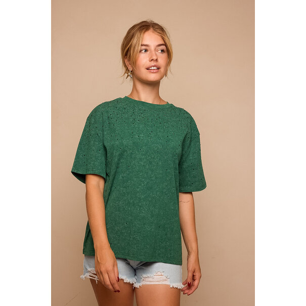 Mara Shirt Met Glitter Studs | Groen