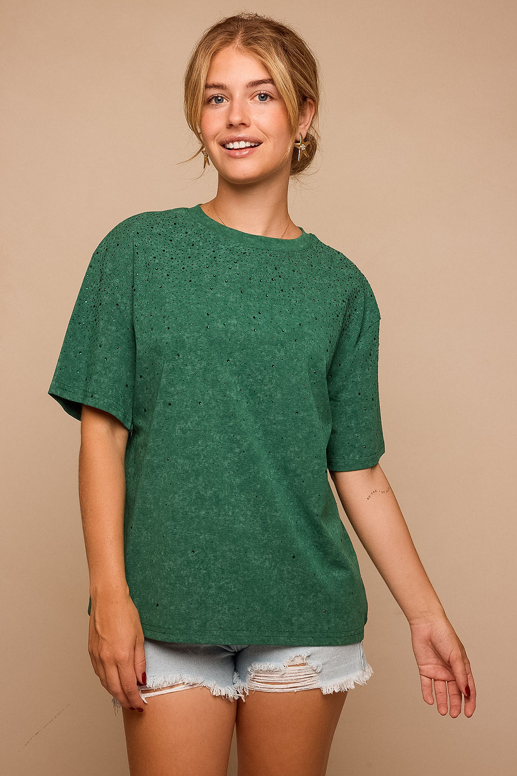 Mara Shirt Met Glitter Studs | Groen