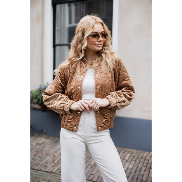 Carrie Velvet Bomber Jacket | Camel