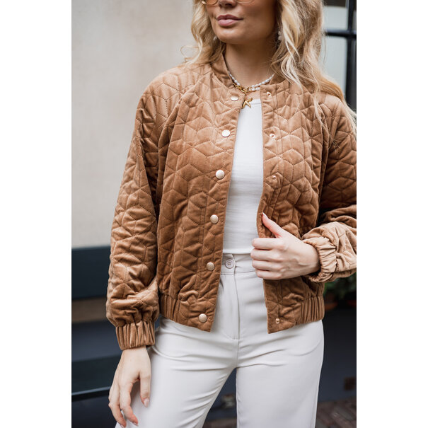 Carrie Velvet Bomber Jacket | Camel