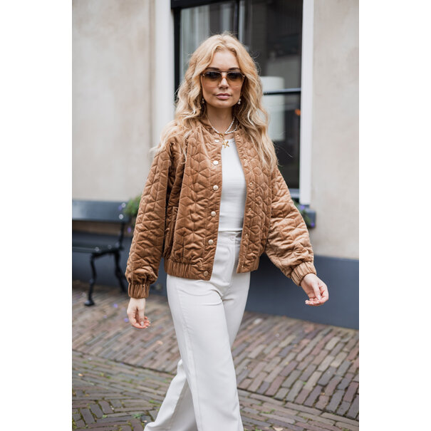 Carrie Velvet Bomber Jacket | Camel