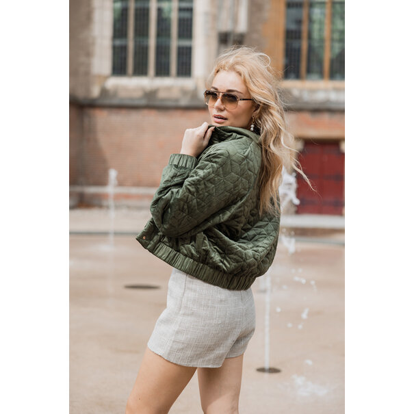 Carrie Velvet Bomber Jacket | Khaki