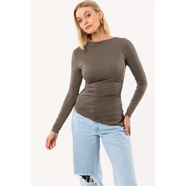 Lani Gesmokte Top | Dark Taupe