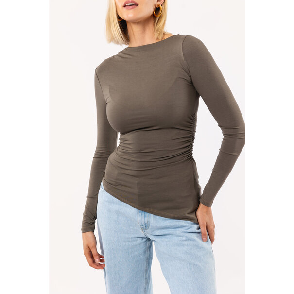 Lani Gesmokte Top | Dark Taupe