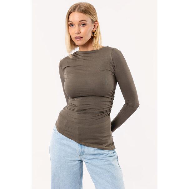 Lani Gesmokte Top | Dark Taupe