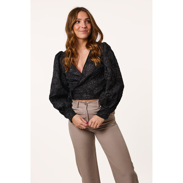 Tess Bloemen Structuur Blouse | Zwart