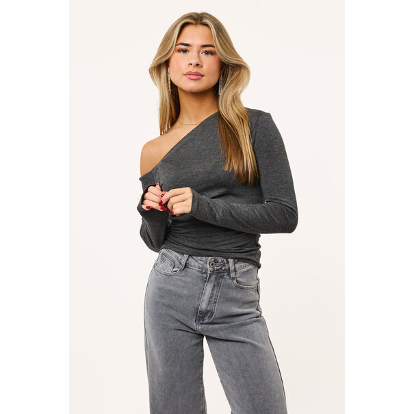 Mia one shoulder top | Grijs