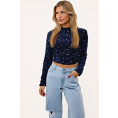 Anna pailletten top met rits | Blauw