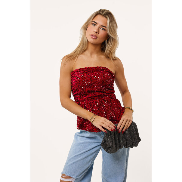 Peplum Strapless Top | Rood
