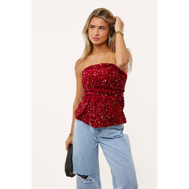Peplum Strapless Top | Rood