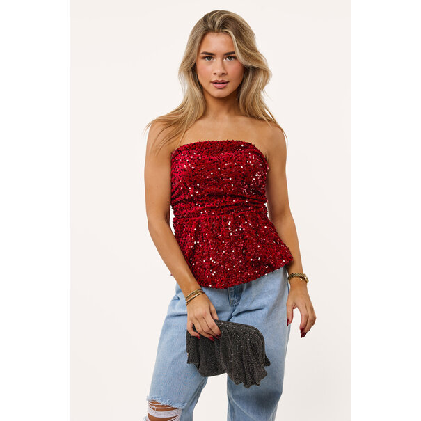 Peplum Strapless Top | Rood