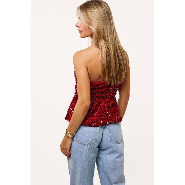 Peplum Strapless Top | Rood