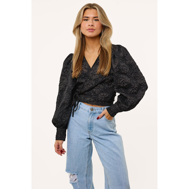 Tess Bloemen Structuur Blouse | Zwart