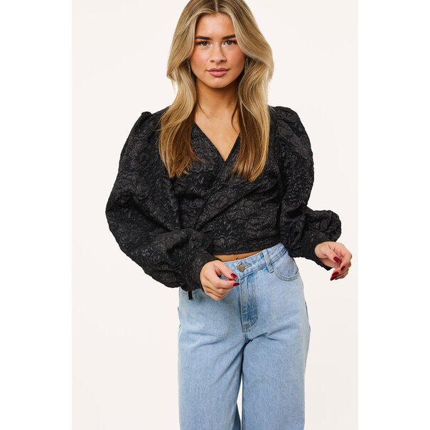 Tess Bloemen Structuur Blouse | Zwart