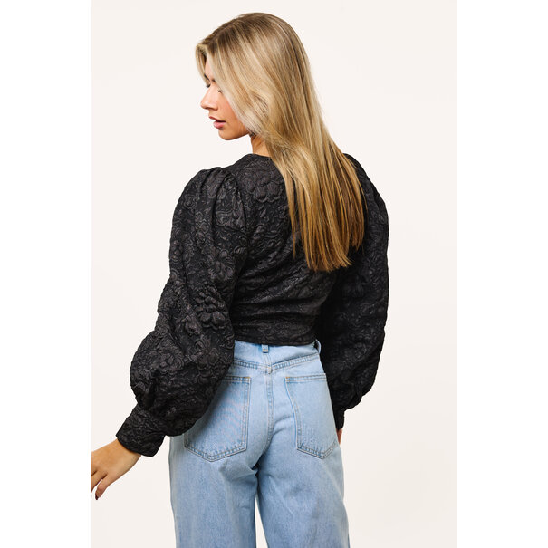 Tess Bloemen Structuur Blouse | Zwart