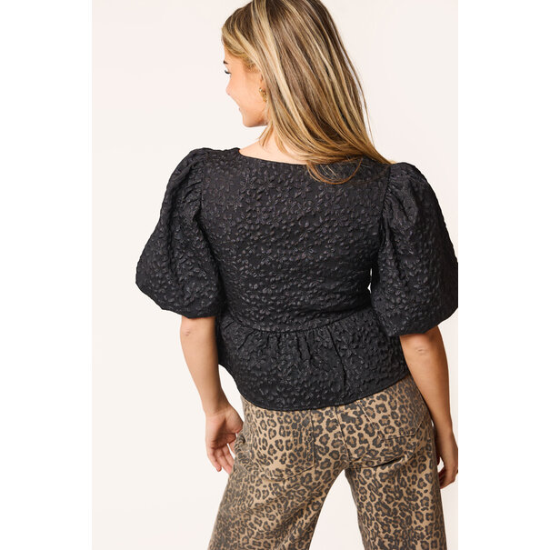 Lieve bloemen structuur top | Zwart