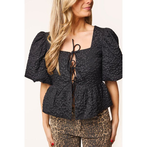 Lieve bloemen structuur top | Zwart