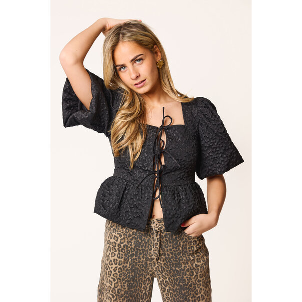 Lieve bloemen structuur top | Zwart