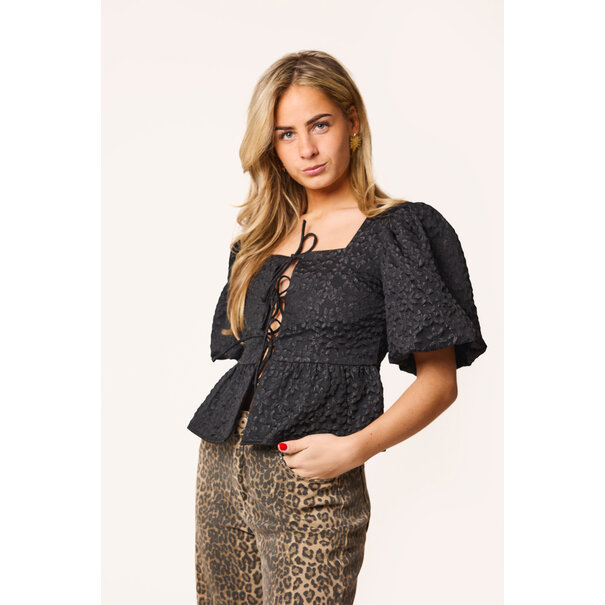 Lieve bloemen structuur top | Zwart
