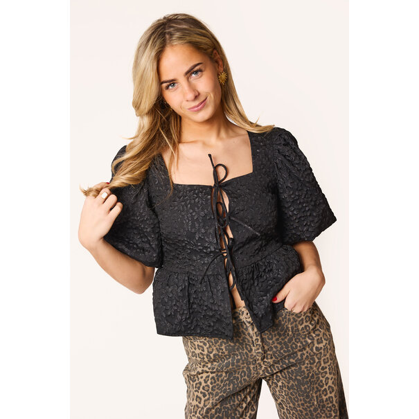 Lieve bloemen structuur top | Zwart