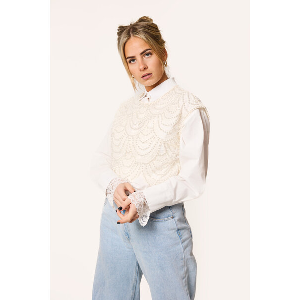 Indy top met parels | Wit