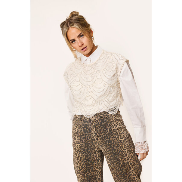 Indy top met parels | Wit