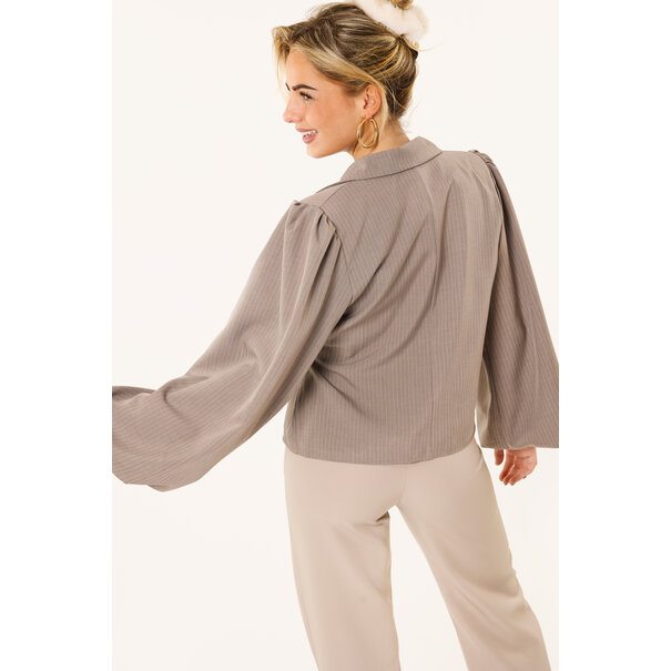 Lua gestreepte overslag blazer | Taupe